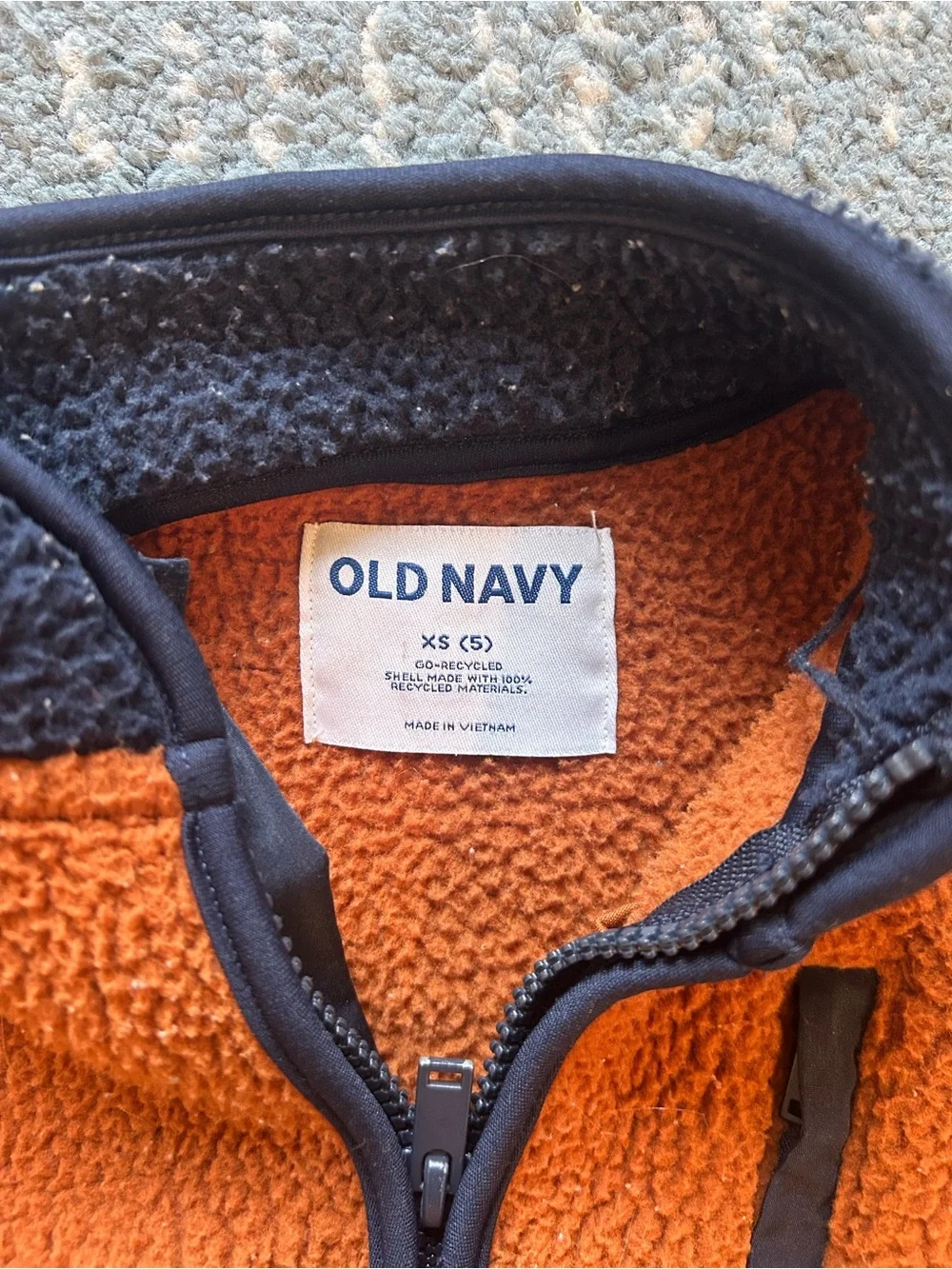 Old Navy Kids Colorblock Sherpa Jacket - Orange & Olive with Black Trim